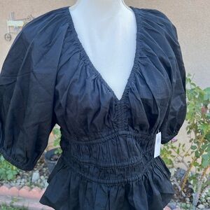 Old Navy black Ruched Puff Sleeve Blouse